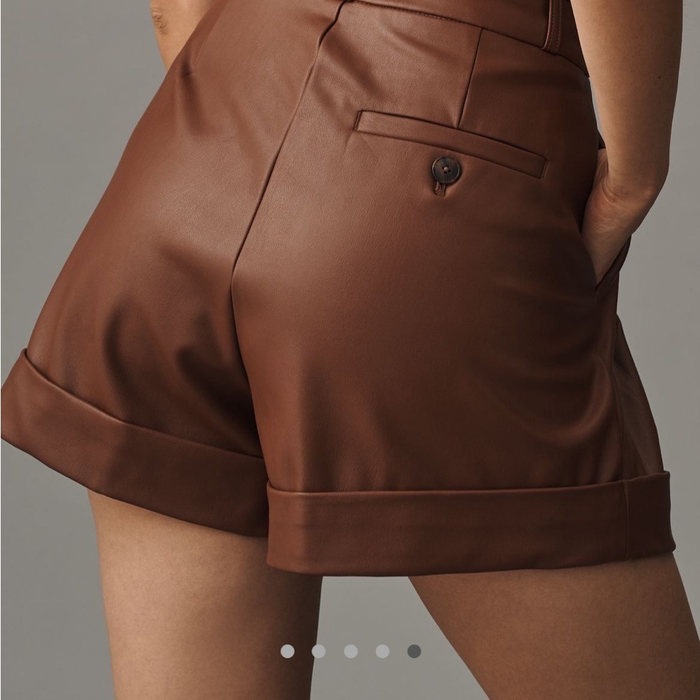 NWT new 12 Anthropologie Maeve faux leather cuffed shorts chocolate brown - Picture 11 of 15
